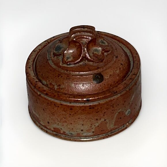 Anne E. Hirondelle Studio Pottery Stoneware Lidded Trinket Jewelry Box Pot 3”x3”